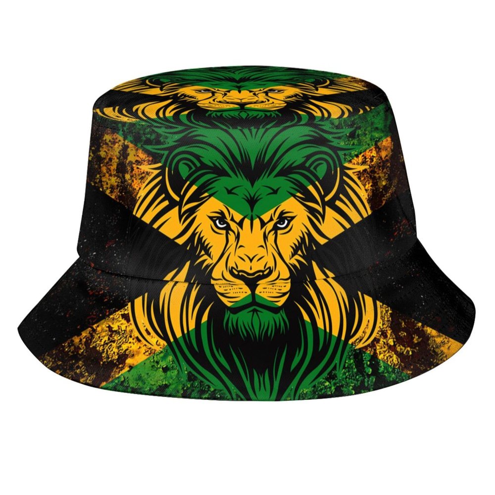 Jamaican Lion Flag Bucket Hat Unisex Fashion Summer Sun Hat Jamaica Fisherman Hat Patriotic Hats Outdoor Travel Beach Hat for Men Women