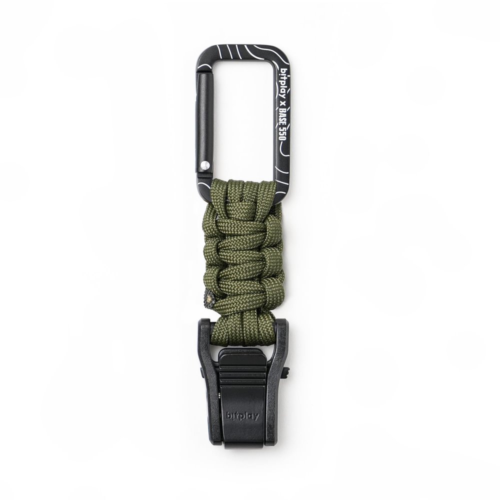 bitplay Paracord Quick-Release Carabiner - Base550/ For outdoor adventures/Camping, hiking, and gym activities/For use with hammocks, keychains, and other utility items (Army Green)