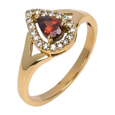 HighLightIN 925 Sterling Silver Ring | Natural Garnet Gemstone Ring | CZ Ring | Gold Plated Silver Ring | Dainty Ring | Promise Ring | Engagement Ring (5)
