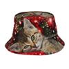 Christmas Kitten Bucket Hats for Women Men, Merry Christmas Fisherman Hat Travel Beach Hat Casual Caps Xmas Holiday Decoration view 1
