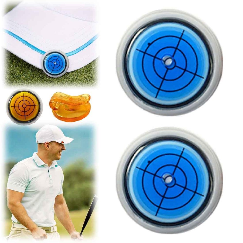 TSYIDUI Golf Ball Marker Round Cap Clip Mark with Level Function,Magnet Golf Ball Marker Hat Clip,Golf Ball Marker Level,Bubble Level Golf Ball Marker,Golf Putting Aid & Green Reader (Blue*2)