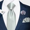 joy alice Ties Set Men Mixed Color Necktie Handkerchief Cufflinks Brooch 3.15 Formal (White Blue) view 2