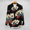 Chips with Poker Cards Women's Irregular Hem Shirt Casual Button Down Blouse Fit Tops for Home Work S view 3