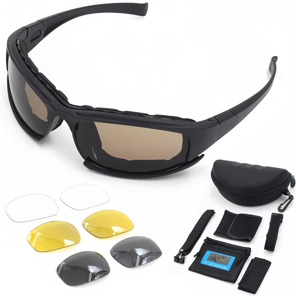 LEPEVNEY Military Tactical Sunglasses Polarized Lens Army Goggles with 4 Interchangeable Lenses Unisex Black Perfect for Training