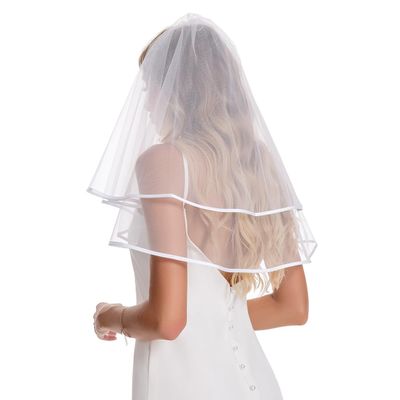 chrumeshi Bachelorette Party Veil Short Bridal Veils For Women Wedding shoulder length White