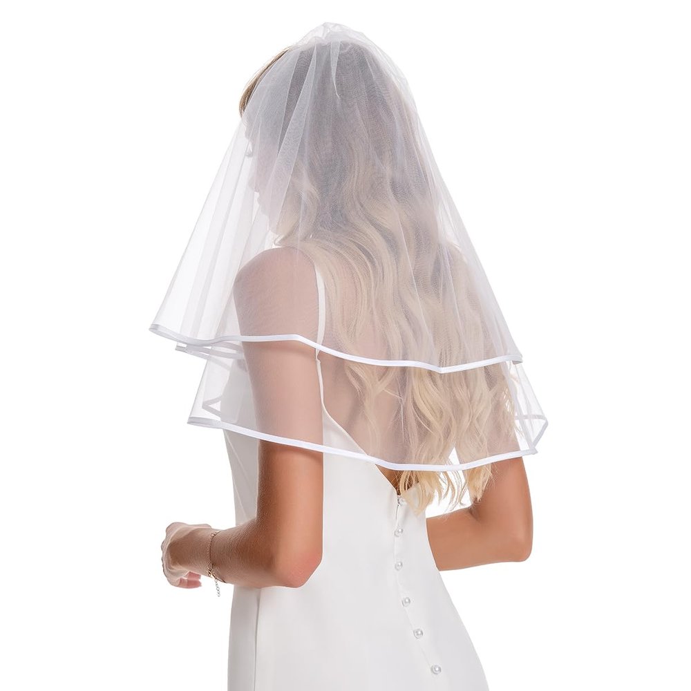 chrumeshi Bachelorette Party Veil Short Bridal Veils For Women Wedding shoulder length White
