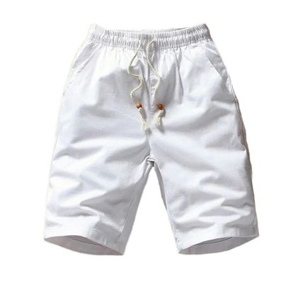 XZQYJKP Summer Cotton Shorts Men Solid Color Shorts Male Straight Loose Men's Breathable Elastic Waist Shorts White M