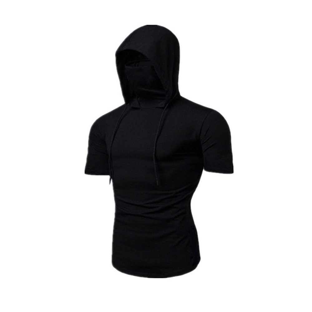 Comfortable Hoodies with Mask for Men - Slim Fit Muscle Fishing Shirt UV Neck Gym Running Base Layer Sportswear(Black,Medium)