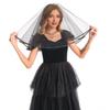 chrumeshi Bachelorette Party Veil Short Bridal Veils For Women Wedding Halloween Veil shoulder length (Black) view 3