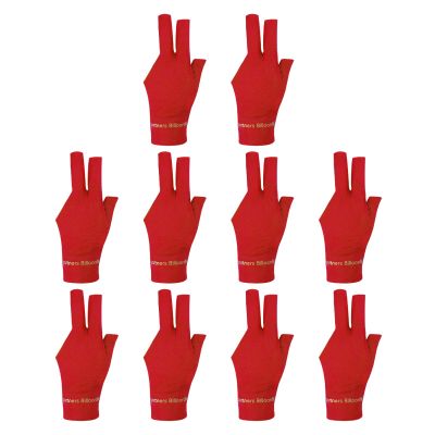 PATIKIL 10pcs 3 Finger Pool Glove Left Hand, Billiard Gloves Pool Cue Accessories for Shooter Carom Pool Snooker Cue Sport, Red