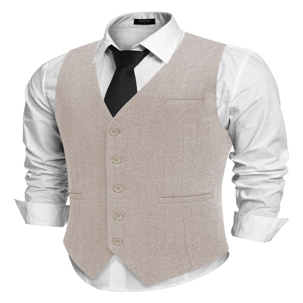 COOFANDY Men's Suit Vests Slim Fit Herringbone Waistcoat Casual Business Dress Vest