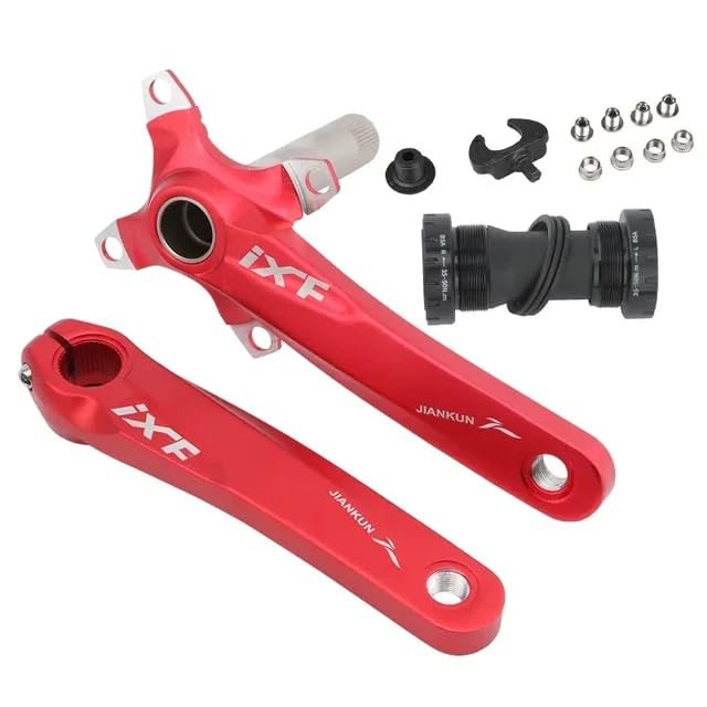 fistCycling Bicycle Crank Set IXF 104 BCD CNC Untralight Crank Arm MTB/Road Bicycle Crankset with BB Crank for Bicycle Accessories Bike Part (RED with BB)