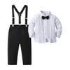 Boarnseorl Baby Boys Pants Sets, Infant Long Sleeve Shirt + Pants + Bow Tie + Suspenders,Toddler Gentleman Outfits,12-18M view 1