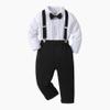 Boarnseorl Baby Boys Pants Sets, Infant Long Sleeve Shirt + Pants + Bow Tie + Suspenders,Toddler Gentleman Outfits,12-18M view 2