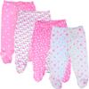 123 Bear 100% Cotton Baby Pants with Footies 100% Cotton Unisex Boys Girls (0-3 Months, 4-Pack Pink Pr) view 1