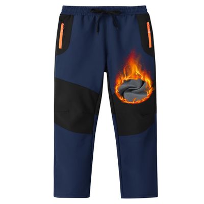 MoFiz Kids Boys Girls Hiking Snow Ski Pants Waterproof Winter Warm Elastic Waist Pants Thick Fleece Lined with Zipper Pocket Navy and Black X-Large