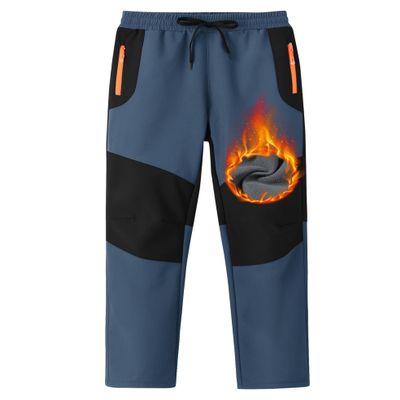 MoFiz Kids Boys Girls Hiking Snow Ski Pants Waterproof Winter Warm Elastic Waist Pants Thick Fleece Lined with Zipper Pocket Dusty Blue and Black X-Large