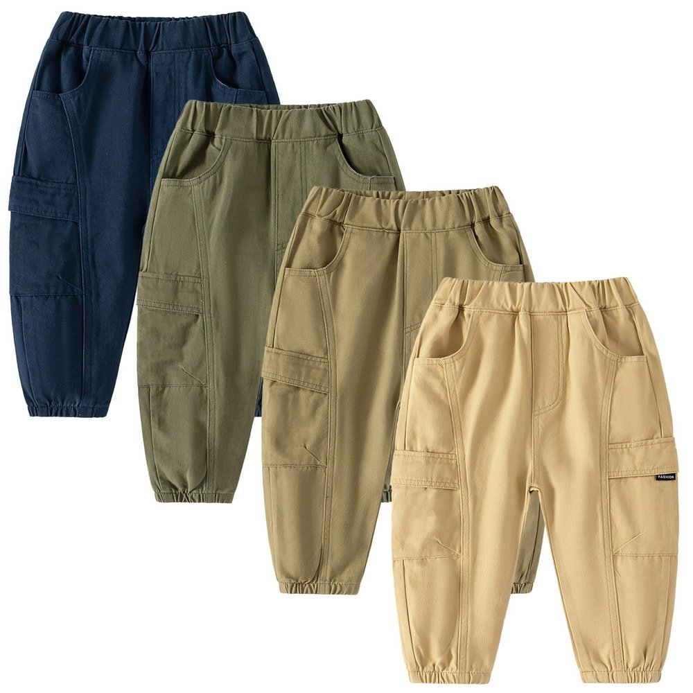 Boys' and Toddler Pull On Cargo Pants Baby Boys Loose Long Pant with Pockets Lightweight Fall Toddler (Navy, 3-4 Years)