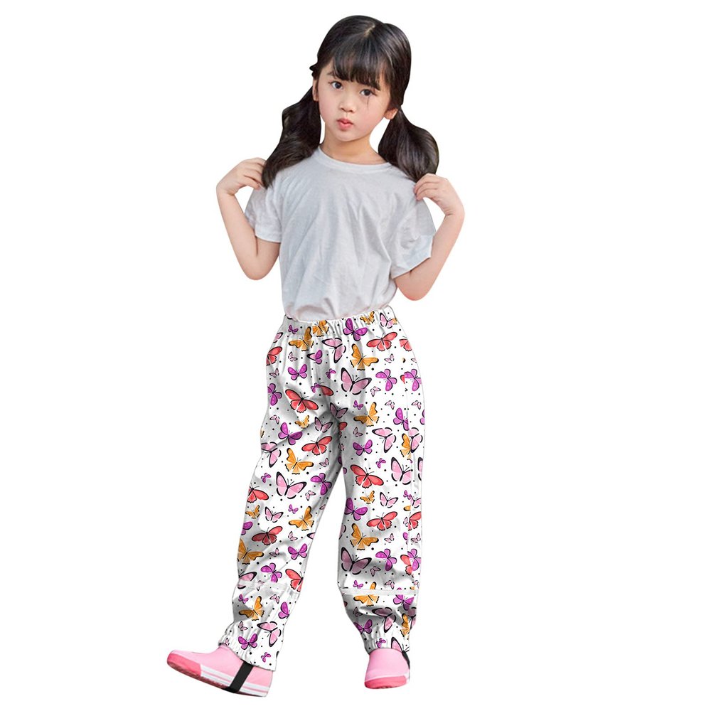 Girls Boys Cotton Lined Reflective Waterproo Rain Pants Outdoor Puddle-Dry Rain Trousers for Baby (White, 7-8 Years)