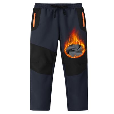 MoFiz Kids Boys Girls Hiking Snow Ski Pants Waterproof Winter Warm Elastic Waist Pants Thick Fleece Lined with Zipper Pocket Dark Grey and Black X-Large