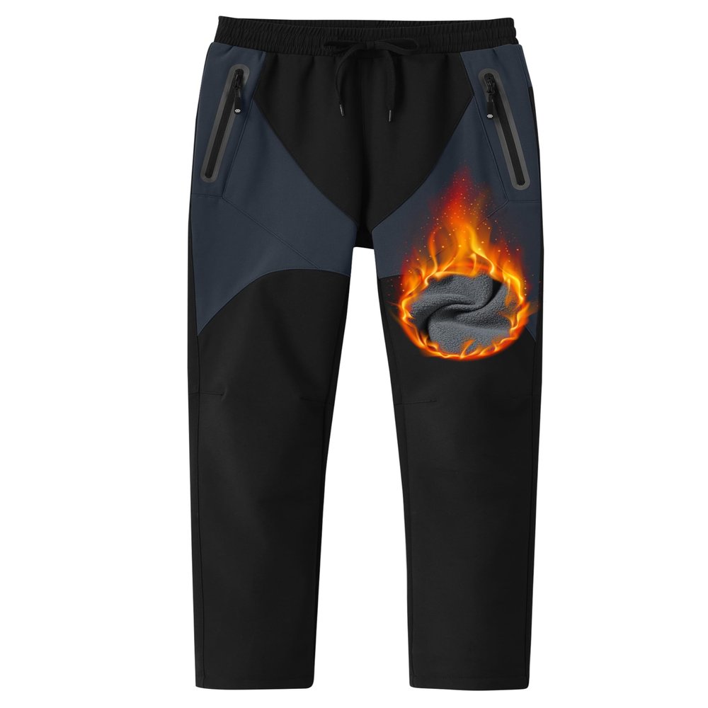 MoFiz Kids Boys Girls Hiking Snow Ski Pants Waterproof Winter Warm Elastic Waist Pants Thick Fleece Lined with Zipper Pocket Black and Grey X-Large