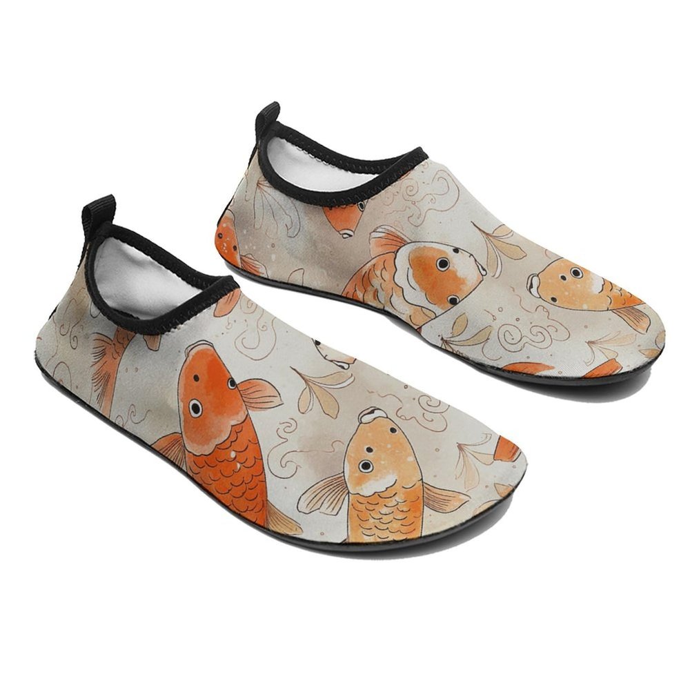 Water Shoes for Women Men Quick-Dry Barefoot Water Sports Shoes Orange Fish Pattern Sport Beach Swim Shoes