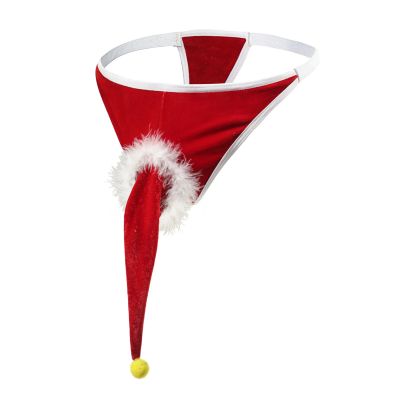 GENEMEN Christmas Underwear for Men G-strings Thongs Briefs Sexy Santa Costume Lingerie (D-Red)