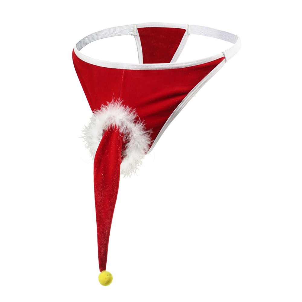 GENEMEN Christmas Underwear for Men G-strings Thongs Briefs Sexy Santa Costume Lingerie (D-Red)