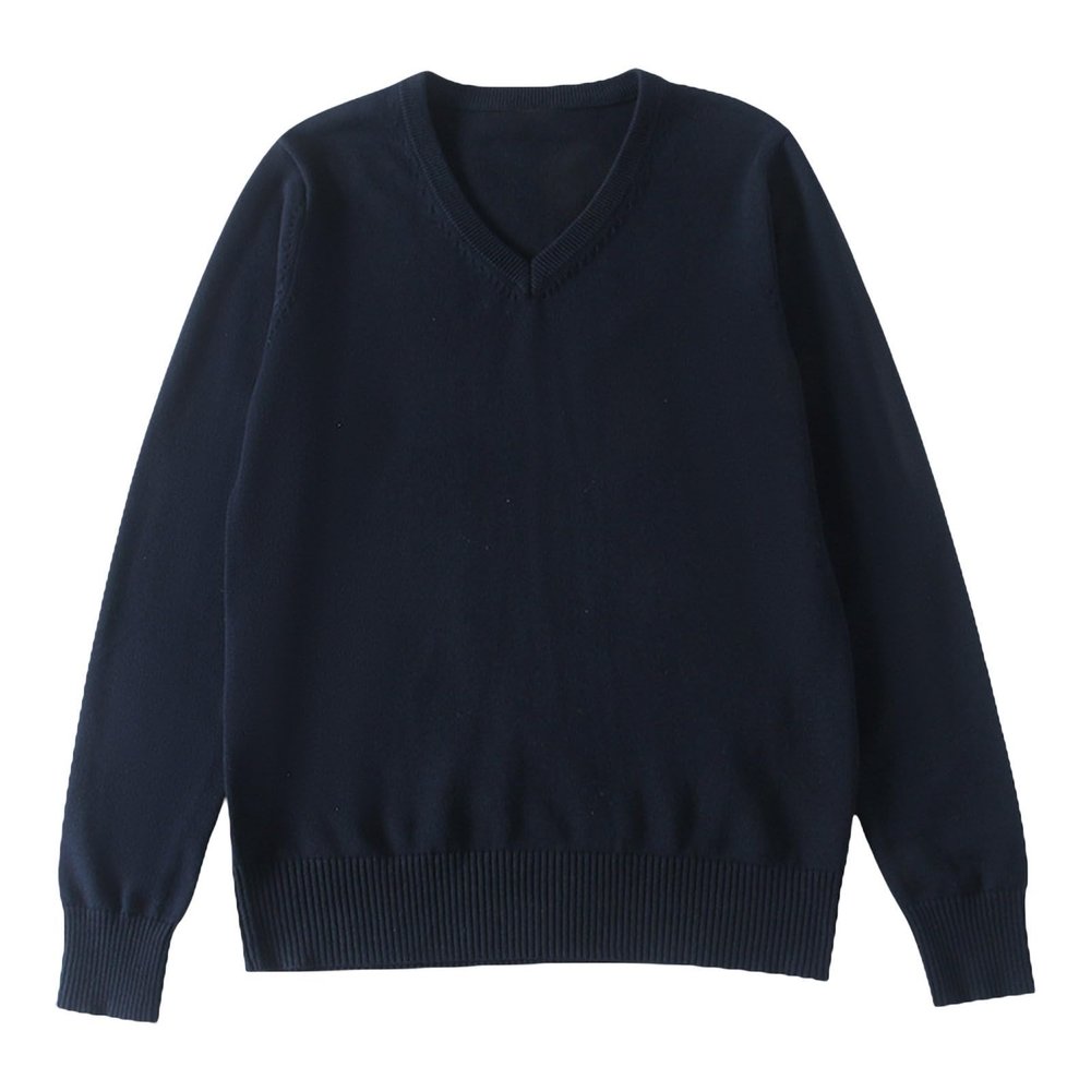 NineFit Basics School Girl Boy V Neck Solid Color Sweater Cardigan Long Sleeve Knit Top for 4 to 7 Years Shirts for (Navy, 9-10 Years)