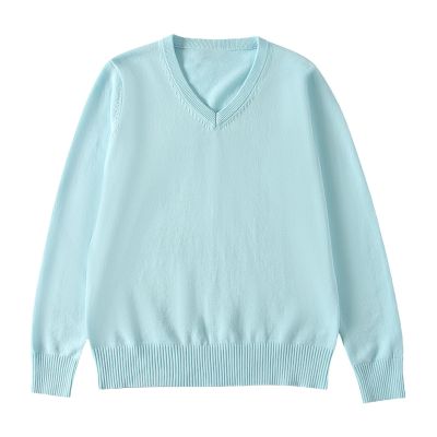 School Girl Boy V Neck Solid Color Sweater Cardigan Long Sleeve Knit Top for 4 to 7 Years Shirts (Light Blue, 7-8 Years)