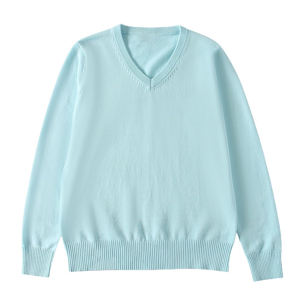 School Girl Boy V Neck Solid Color Sweater Cardigan Long Sleeve Knit Top for 4 to 7 Years Shirts (Light Blue, 7-8 Years)