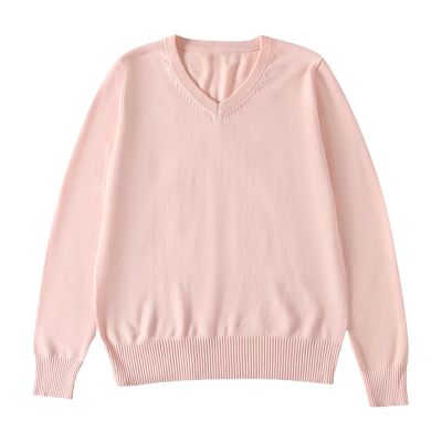 School Girl Boy V Neck Solid Color Sweater Cardigan Long Sleeve Knit Top for 4 to 7 Years Shirts for (Pink, 16-18 Years)