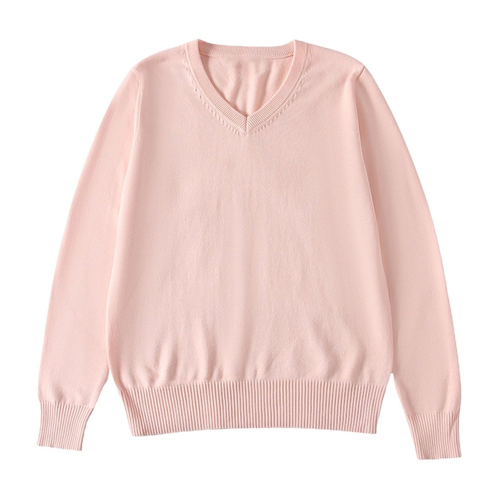 School Girl Boy V Neck Solid Color Sweater Cardigan Long Sleeve Knit Top for 4 to 7 Years Shirts for (Pink, 16-18 Years)