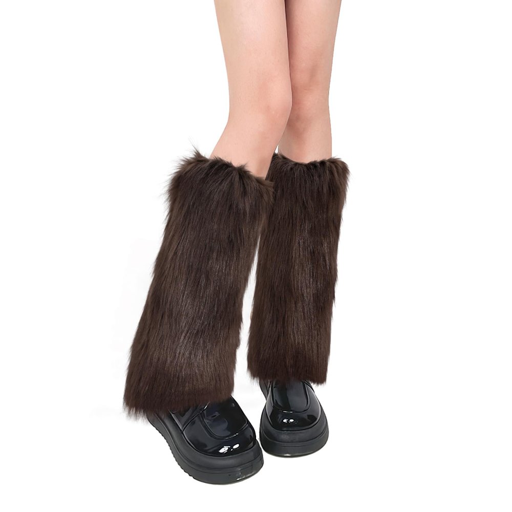 XEPST Faux Fur Fuzzy Leg Warmers Furry Boot Covers for Women, Women's Fur Leg Warmers Warm Fuzzy Boot Cuff Boot Sleeves for Party Costumes, Brown