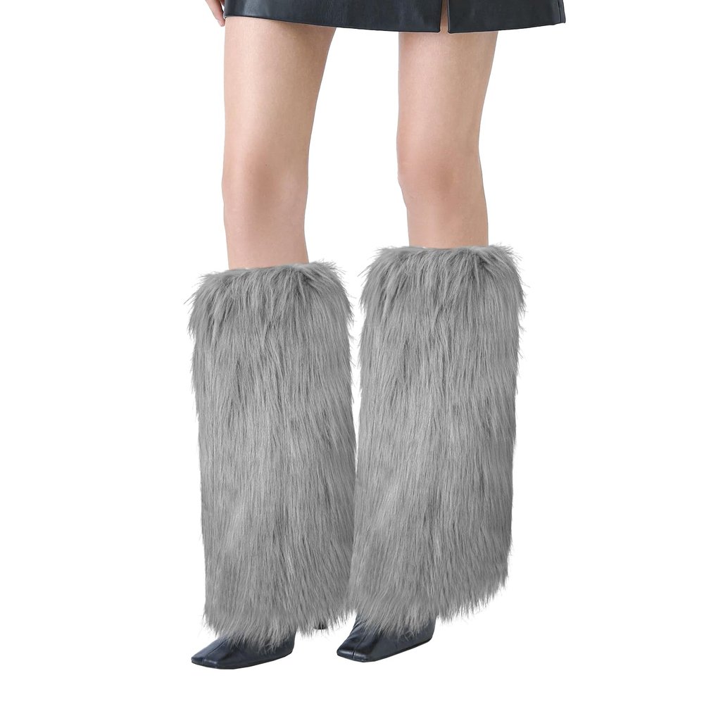 XEPST Faux Fur Fuzzy Leg Warmers Furry Boot Covers for Women, Women's Fur Leg Warmers Warm Fuzzy Boot Cuff Boot Sleeves for Party Costumes, Gray