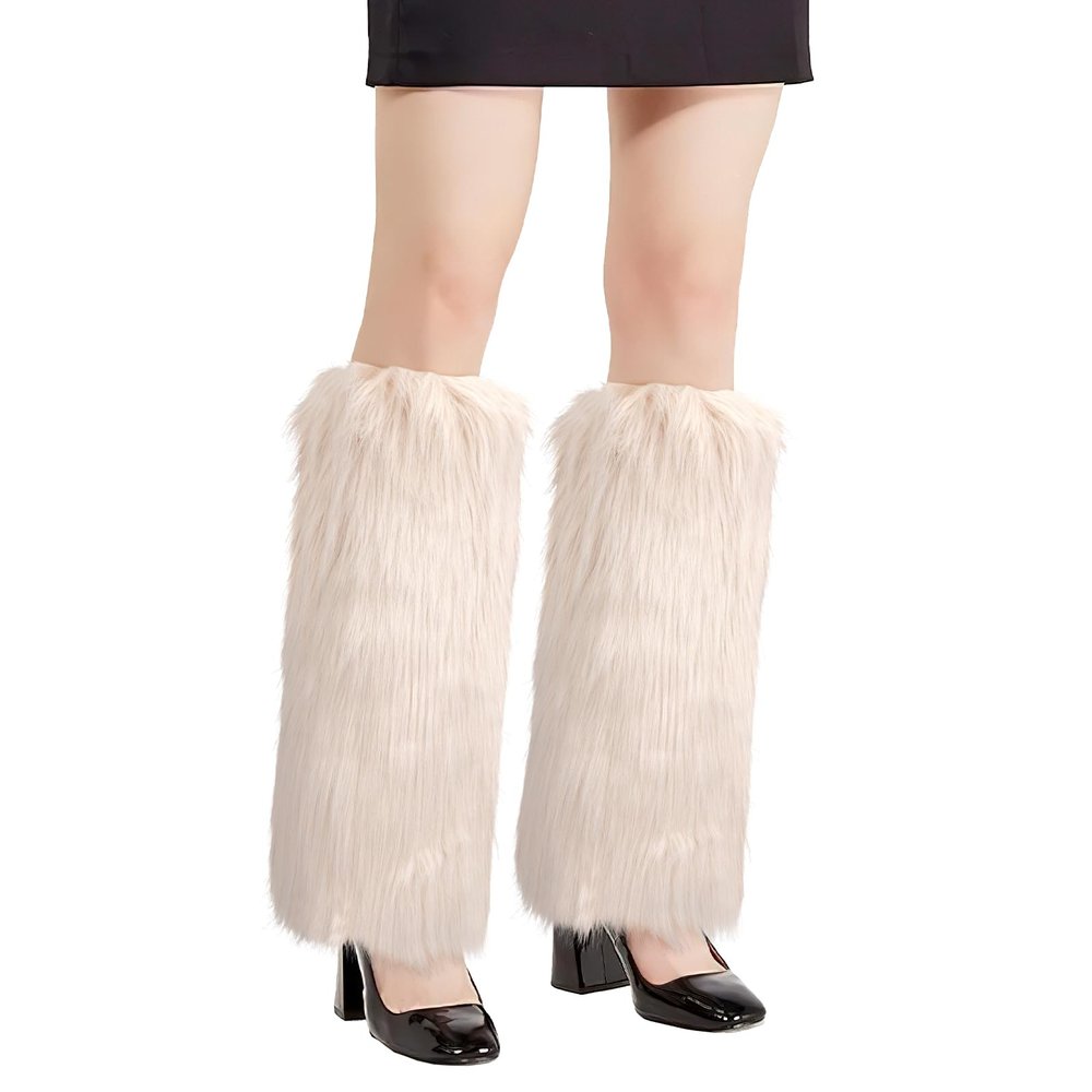 XEPST Faux Fur Fuzzy Leg Warmers Furry Boot Covers for Women, Women's Fur Leg Warmers Warm Fuzzy Boot Cuff Boot Sleeves for Party Costumes, KApricot