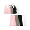 Women Two Piece Set Solid Tank Tops & Straight Leg Pants Vintage V-Neck Single Breasted Female Chic Pants Suit Gray Vest S view 2