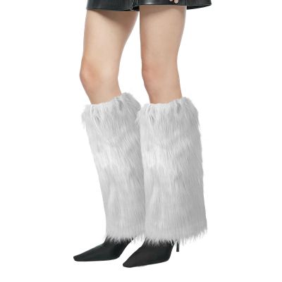 XEPST Faux Fur Fuzzy Leg Warmers Furry Boot Covers for Women, Women's Fur Leg Warmers Warm Fuzzy Boot Cuff Boot Sleeves for Party Costumes, Silver