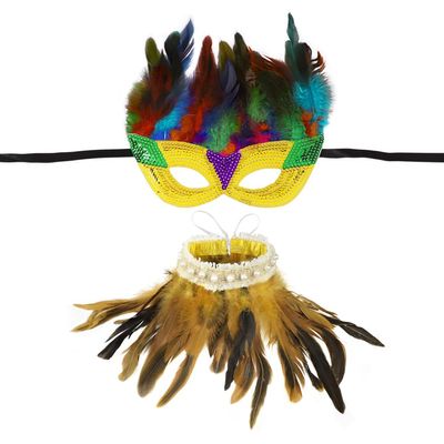 haozaikeji Women Feather Shawl with Mask, Gothic Feather Neck Collar Feather Cape Shawl for Halloween Carnival Dance Costume