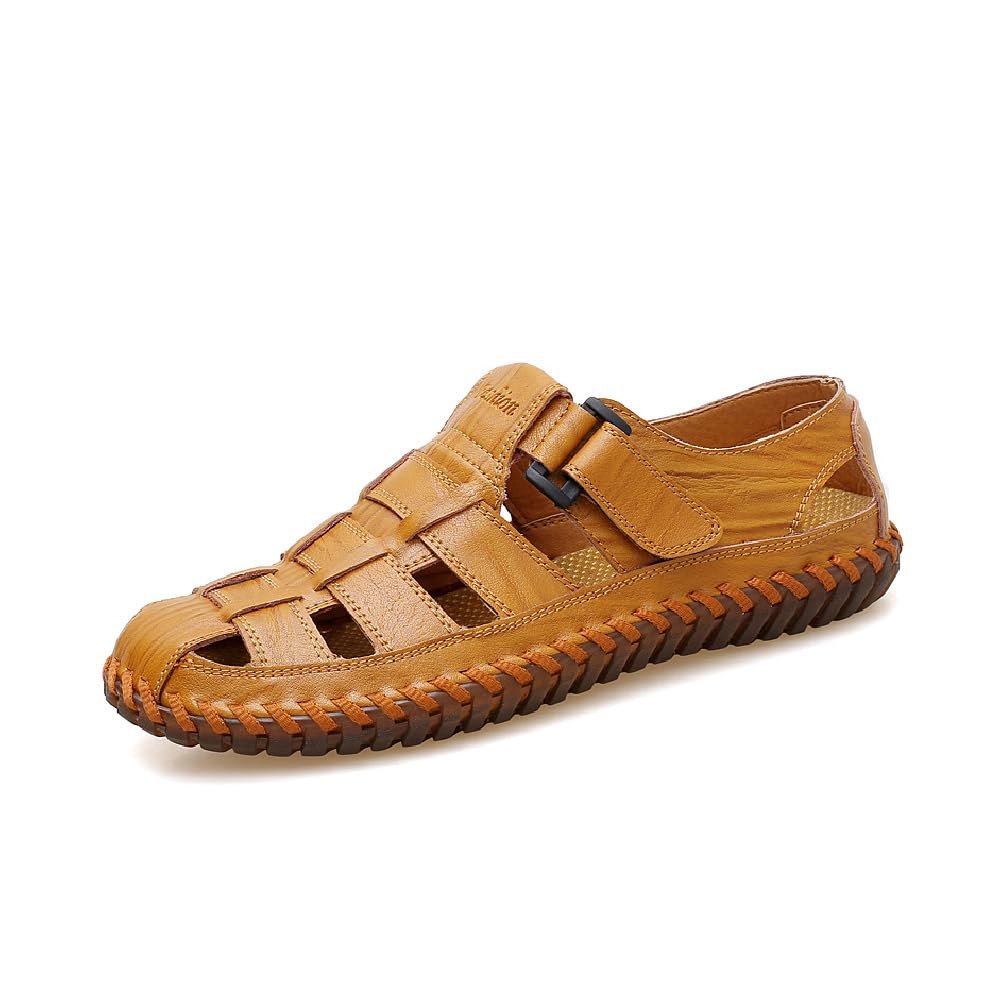 Asifn Mens Sports Sandals Summer Closed Toe Beach Shoes Outdoor Breathable Non-Slip Fisherman Shoes Adjustable Casual Shoes Yellow 8.5 US