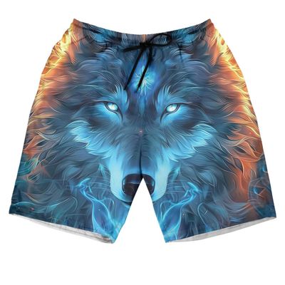 Wolf Face Men's Swim Trunks - Mighty Wolf Hawaiian Shorts for Men, Men's Summer Bathing Shorts Set 41 Size M