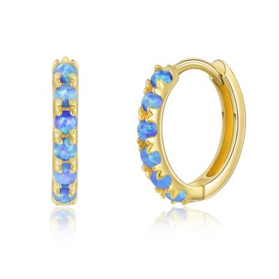 Tiny Mini Opal Huggie Hoop Earrings Upper Ear Cartilage Helix 18k Gold Plated Minimalist Simple Small 10mm Blue opal Hoop Earrings
