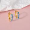 Tiny Mini Opal Huggie Hoop Earrings Upper Ear Cartilage Helix 18k Gold Plated Minimalist Simple Small 10mm Blue opal Hoop Earrings view 2