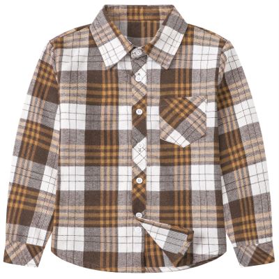 Betusline Girls' Plaid Flannel Shirt, Kids Long Sleeve Button Button Shirts Tops,F Brown & Gray #110-11 Years= Tag 170