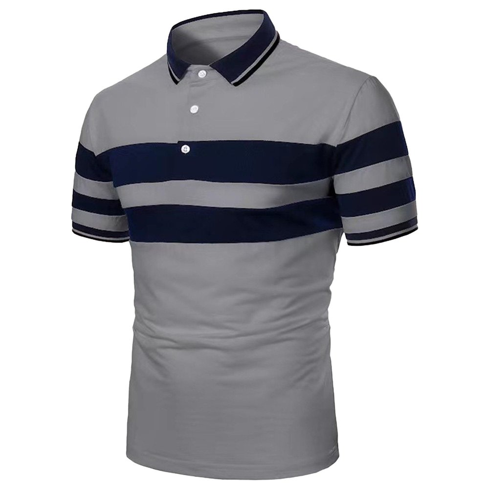 Men's Color Block Golf Polo Shirts Classic Button Short Sleeve Golf Shirts Stylish Casual Loose Work T-Shirt (Dark Grey,Medium)