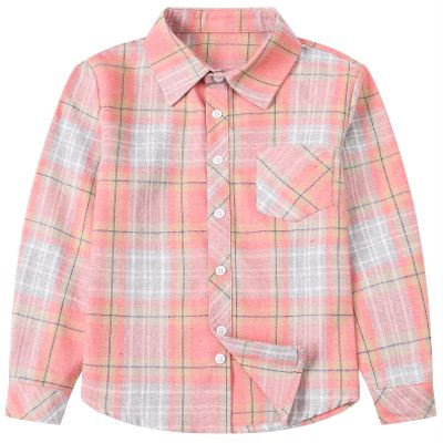 Betusline Girls' Plaid Flannel Shirt, Kids Long Sleeve Button Button Shirts Tops,F Pink & Gray #17-8 Years= Tag 140