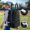 AUROTIER Rolling Baseball Backpack with Off-road Wheels, Wheeled Catchers Gear Bag for Baseball Equipment, 4 Bats, Large Softball Bag for TBall, Helmet & Accessories with Fence Hook, Black view 3