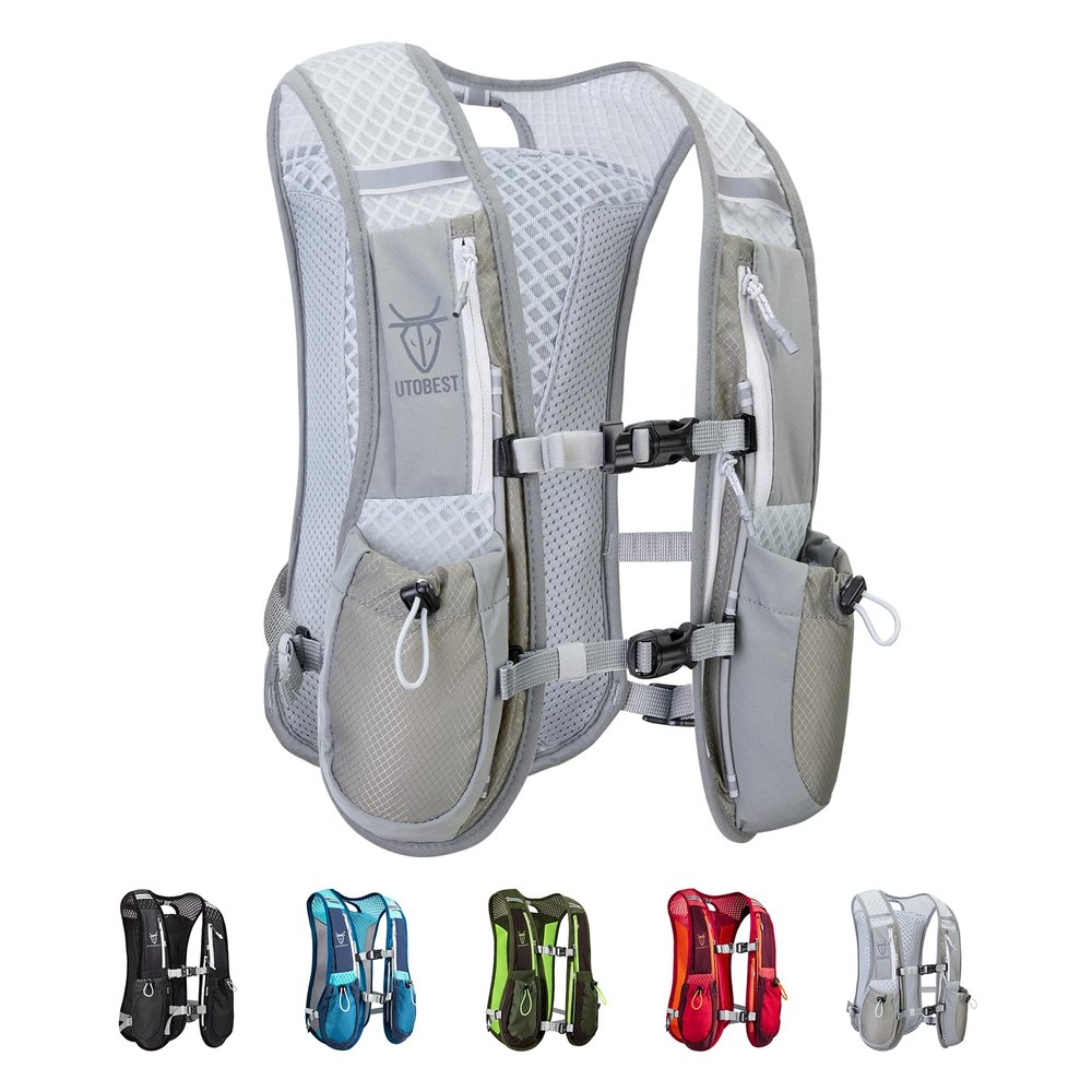 UTOBEST Running Vest, Hydration Backpack with 5 L Capacity - Lightweight, Breathable, Sweatproof, Adjustable for Trail Running, Marathon, Race, Jogging, Cycling (Gray, Vest Only)