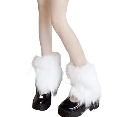 Altsuceser Women's Leg Warmers, Fashion Faux Fur Fuzzy Leg Warmer, Long Boots Shoes Cuff Cover White 2 One Size