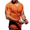 Men's Zip Deco Muscle T-Shirts Short Sleeve V Neck Workout Athletic T-Shirt Bodybuilding Solid Casual Tee Tops (Orange,3X-Large) view 1